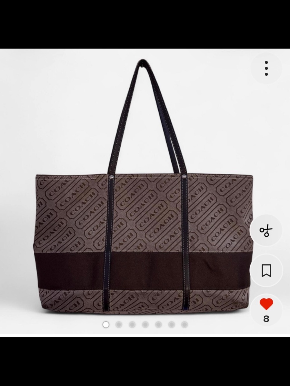 Coach Dark Brown Signature Canvas Tote with Contrast Band